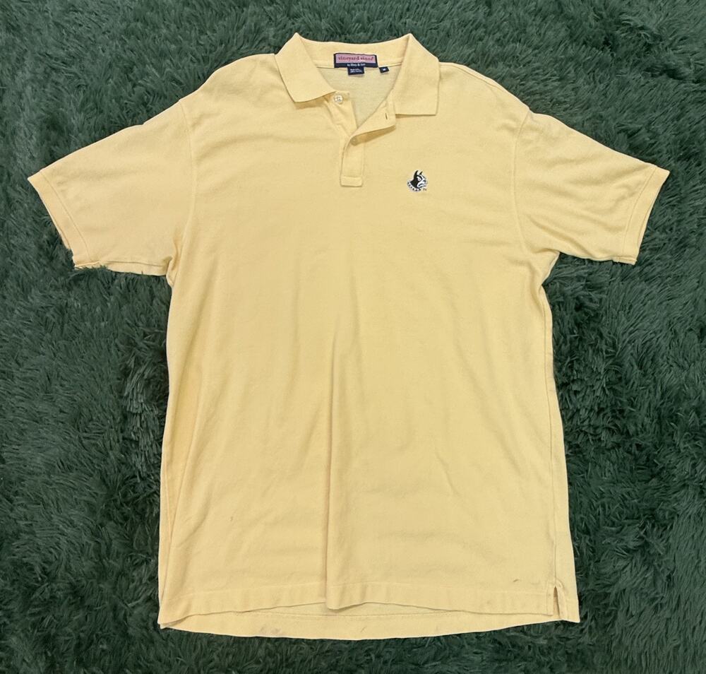 Vineyard Vines Men's M Yellow Polo Shirt Short Sleeve Embroidered Bulldog Whale